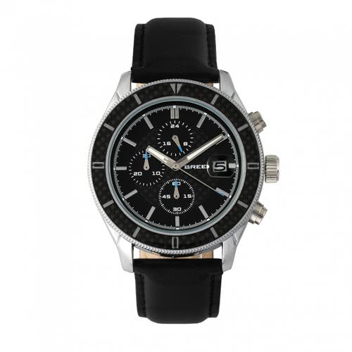 BREED Maverick Chronograph Leather-Band Watch w/Date in Silver/black at Nordstrom