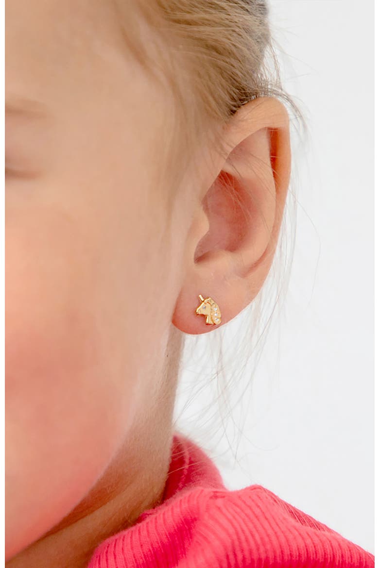 14k Glimmering Clear Cubic Zirconia Unicorn Earrings, Alternate, color, Gold