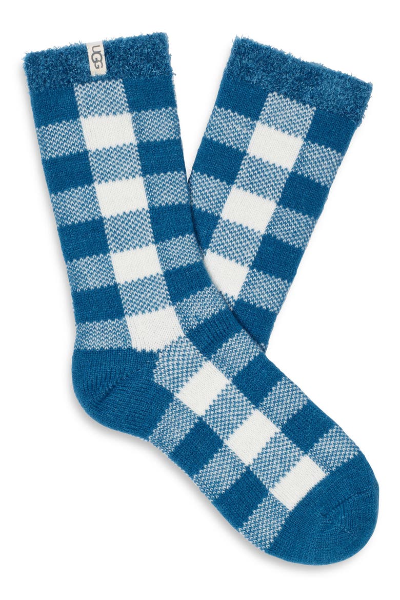 Vanna Check Fleece Lined Socks, Main, color, BLUE SAPPHIRE / WHITE