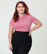 Unique Vintage Plus Size Short Sleeve Tie Neck Sweetie Knit Top