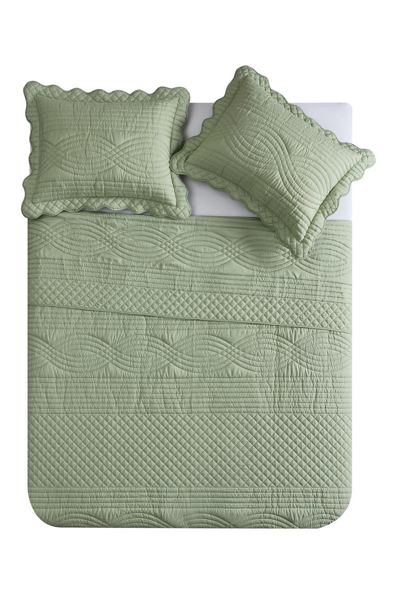 Scallop Microfiber Quilt Set, Main, color, GREEN