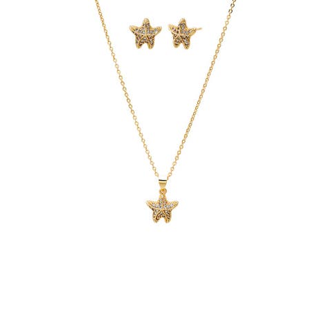Puffy Star Earring & Necklace Combo Set