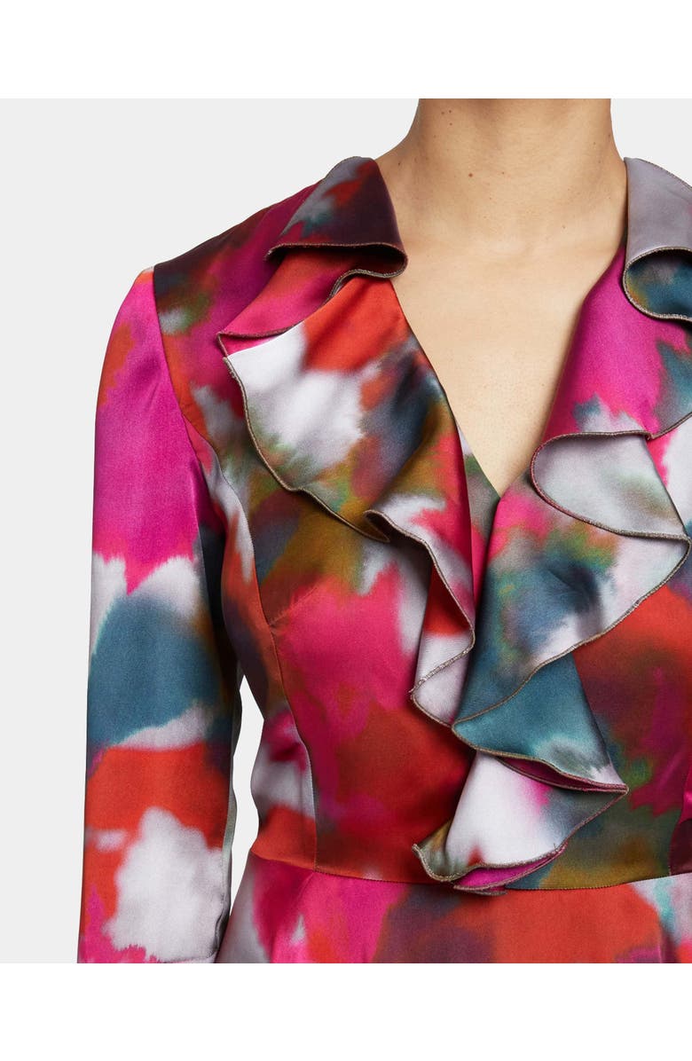 Santorelli ROXY Long Sleeve Ruffled Dress in Abstract Printed Charmeuse, Alternate, color, 