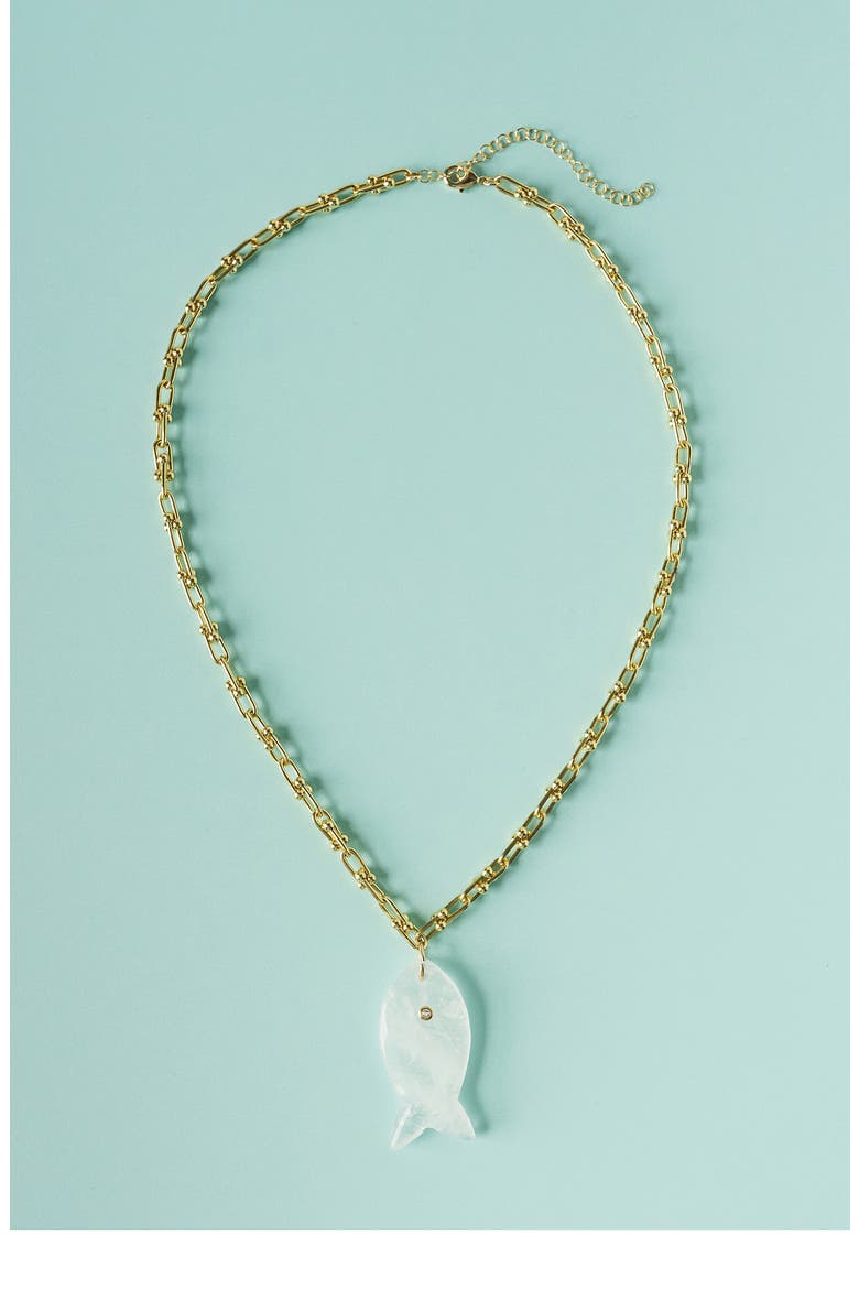 Quartz Fish Pendant Necklace, Alternate, color, GOLD