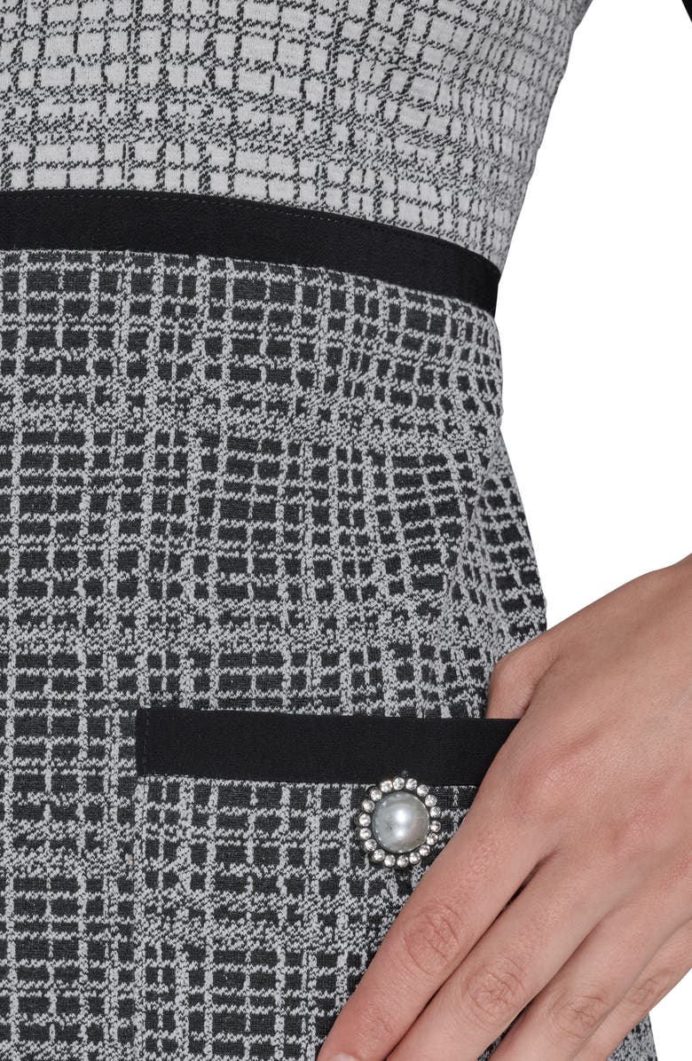 KARL LAGERFELD PARIS Knit Jacquard Dress, Alternate, color, Soft White/ Black