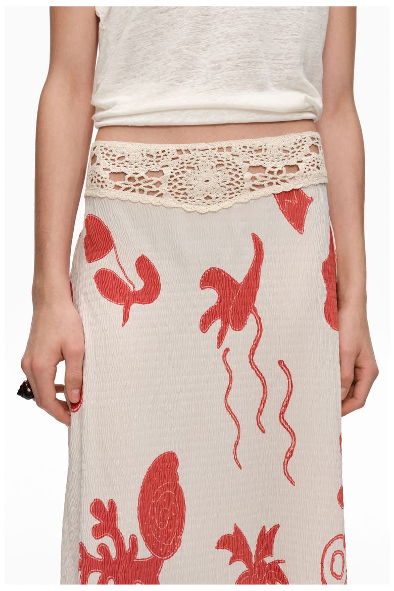 A-Line Mixed-Material Midi Skirt, Alternate, color, SAND RED