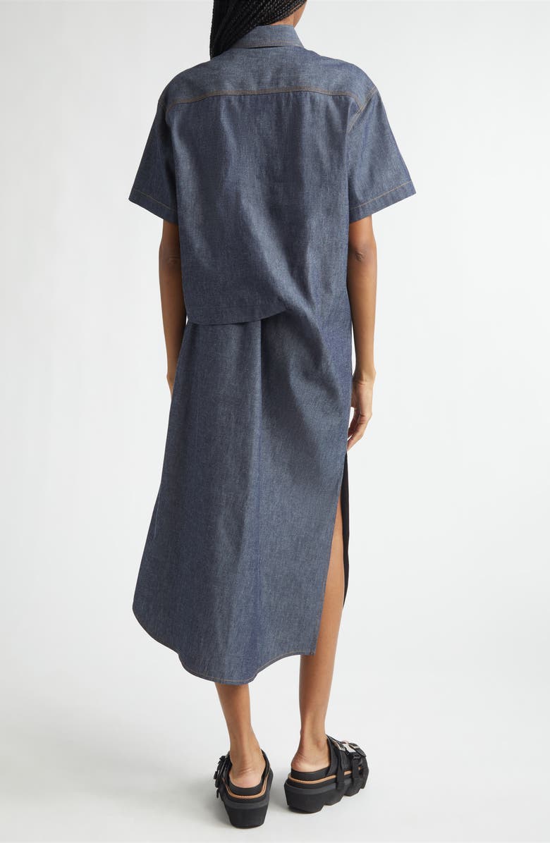 Sacai Draped Denim Shirtdress, Alternate, color, Blue