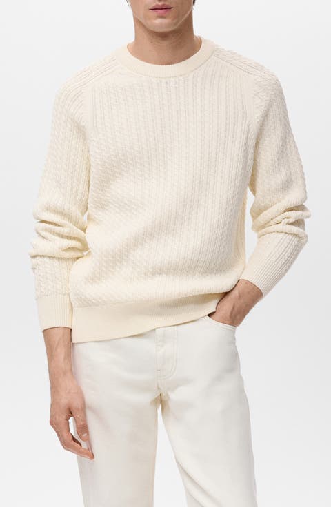 Cabled Cotton Crewneck Sweater