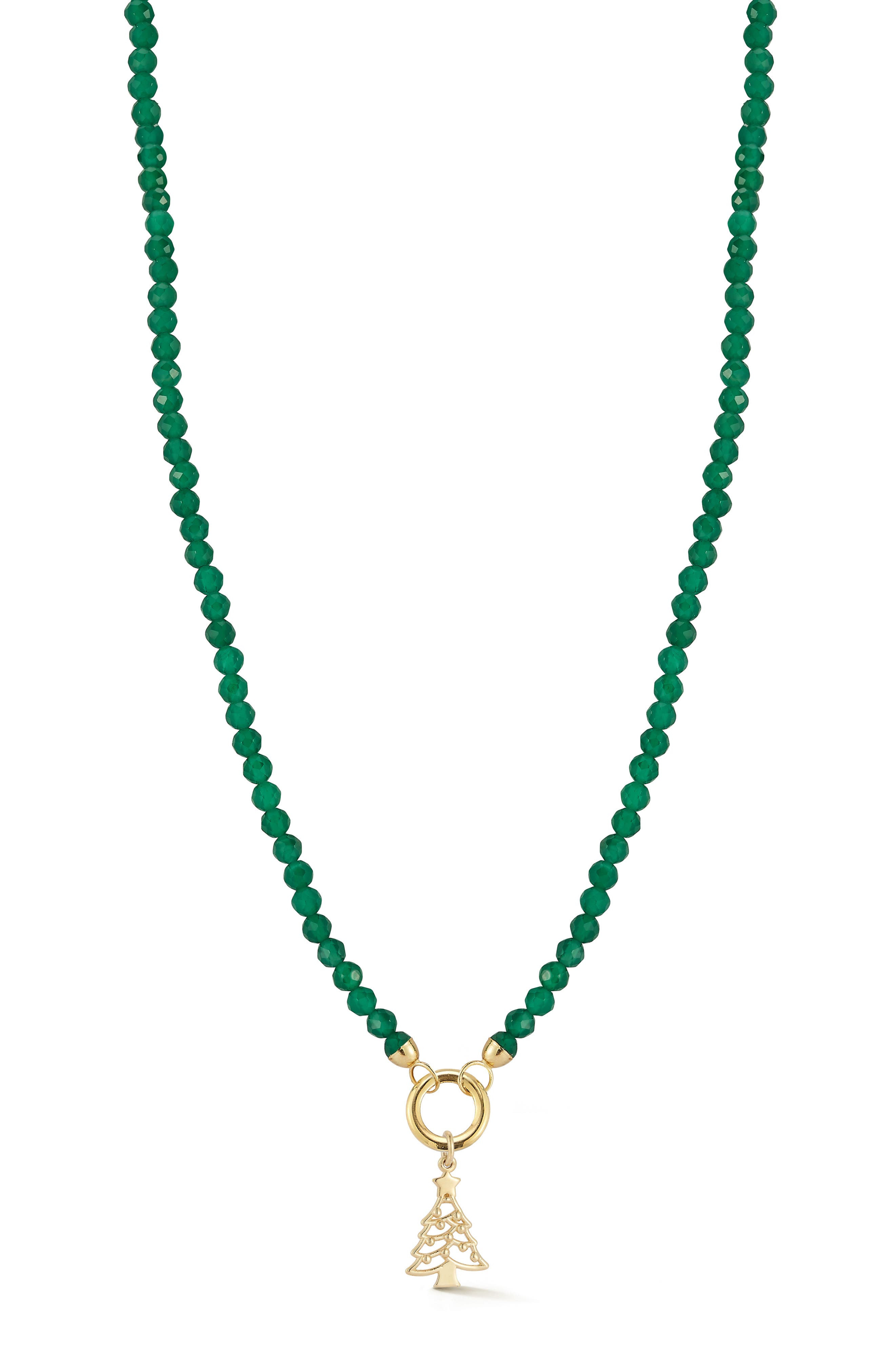 Ember Fine Jewelry 14K Yellow Gold Christmas Tree Charm Beaded Necklace