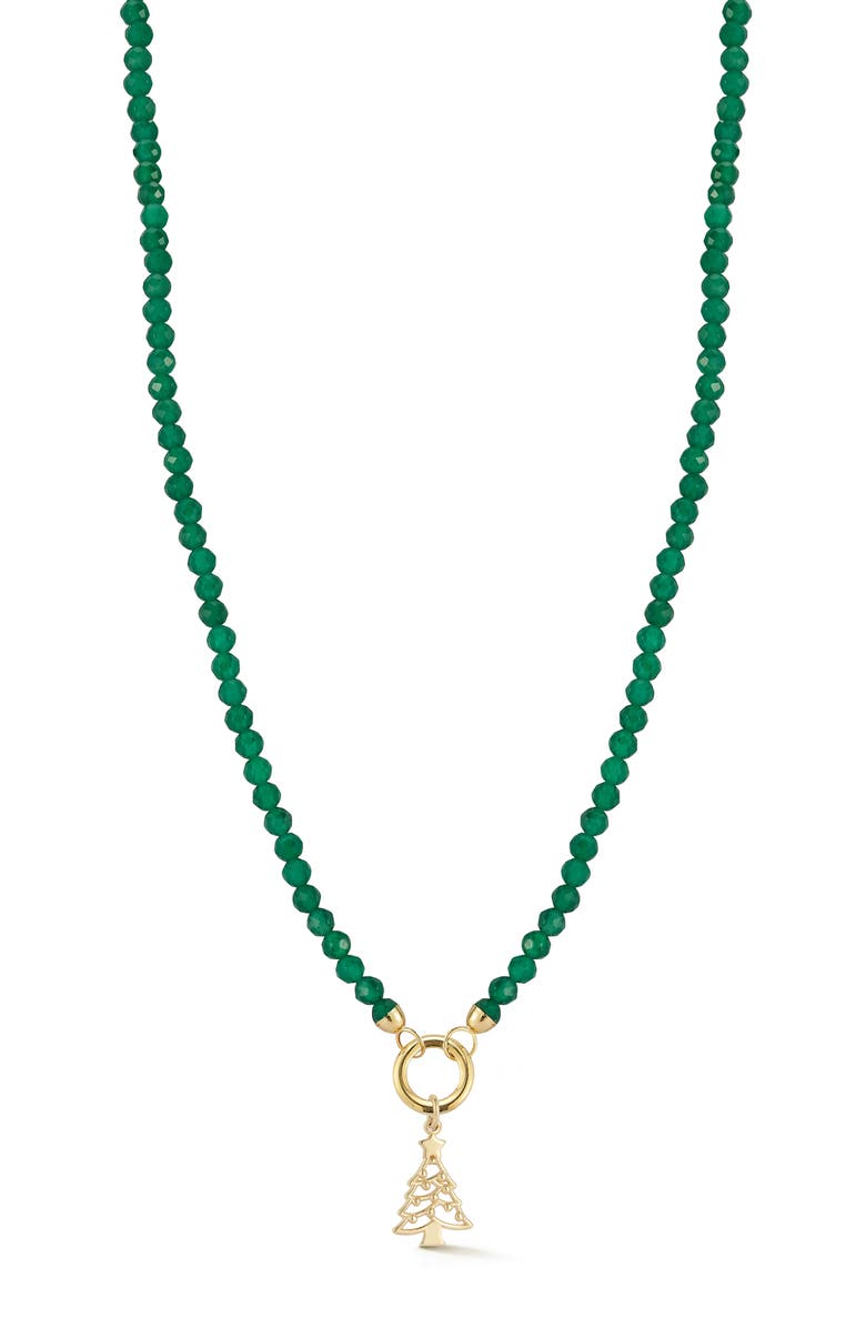 Ember Fine Jewelry 14K Yellow Gold Christmas Tree Charm Beaded Necklace, Main, color, Gold/Green