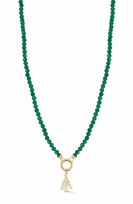Ember Fine Jewelry 14K Yellow Gold Christmas Tree Charm Beaded Necklace