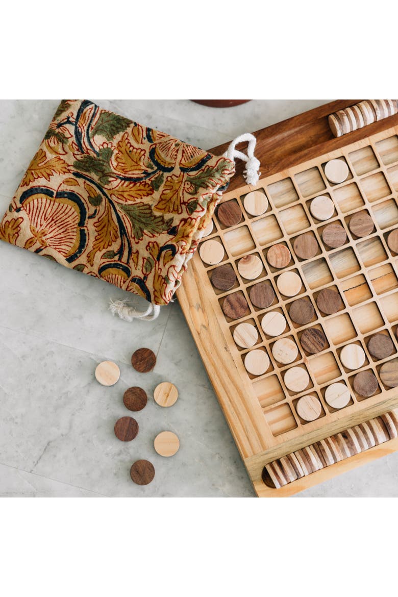 Handcarved Wood Reversi Game, Alternate, color, Brown