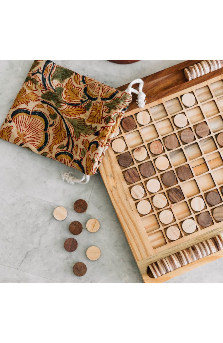 Ten Thousand Villages Handcarved Wood Reversi Game, Alternate, color, Brown