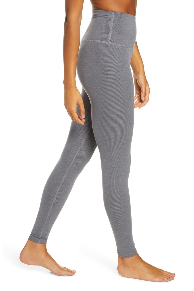 Heather High Waist Rib Leggings, Alternate, color, GRAY HEATHER