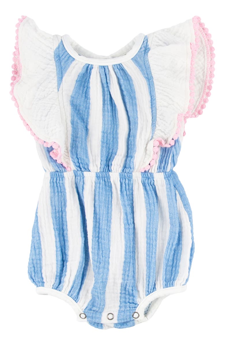 Miki Miette Willa Stripe Ruffle Shoulder Bubble Romper, Main, color, Starburst