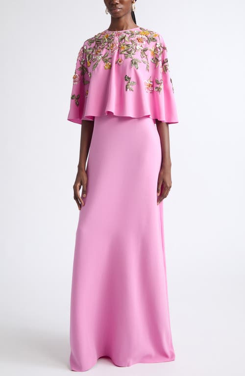 Oscar de la Renta Beaded Mixed Botanical Embroidered Stretch Silk Georgette Dress in Rosebud at Nordstrom, Size Small
