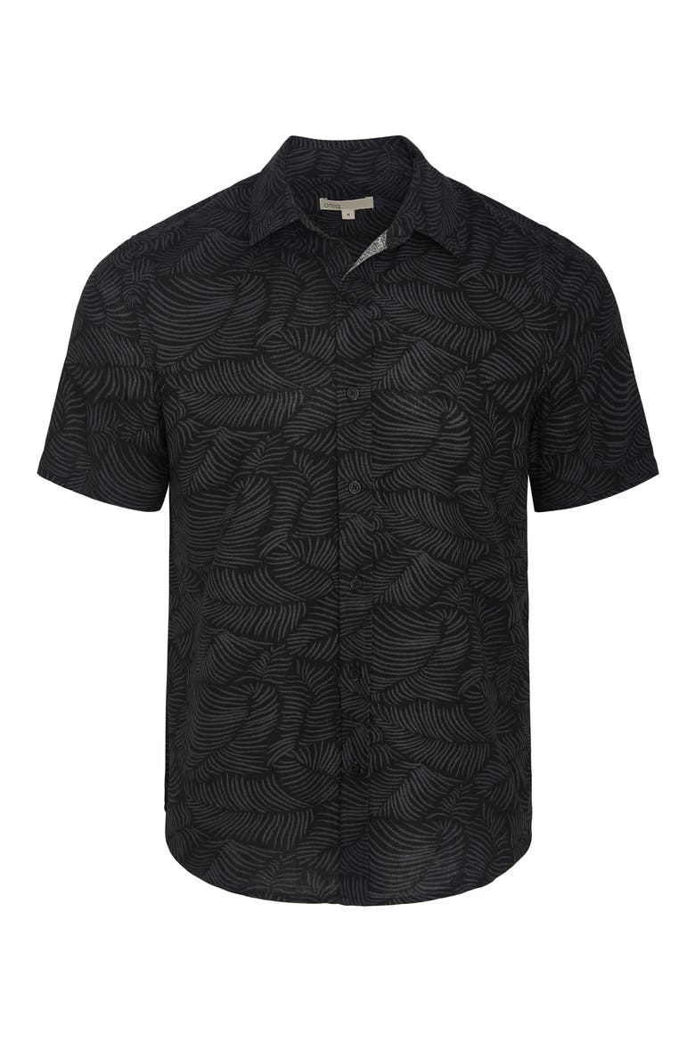 Short Sleeve Linen Blend Button-Up Shirt, Alternate, color, BLACK