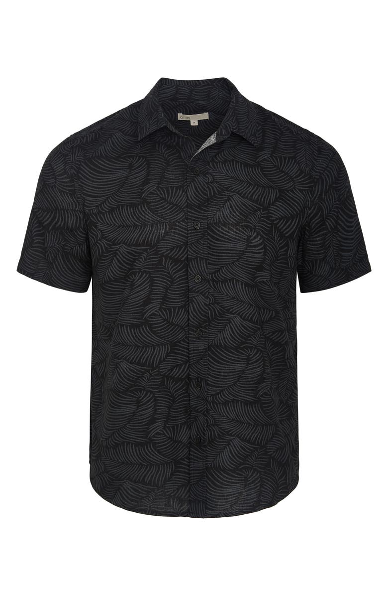 Onia Short Sleeve Linen Blend Button-Up Shirt, Main, color, Black