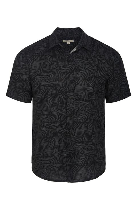 Short Sleeve Linen Blend Button-Up Shirt