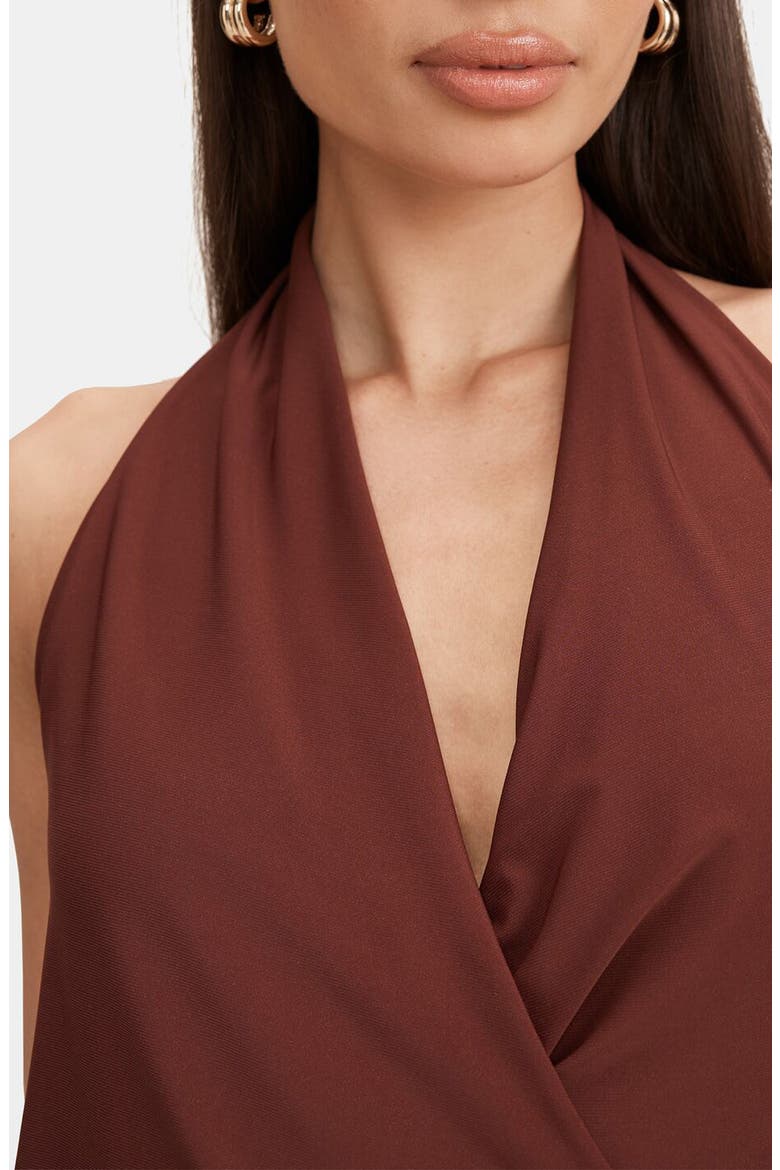 Aaliyah Faux Wrap Halter Maxi Dress, Alternate, color, DARK CHOCOLATE TRUFFLE