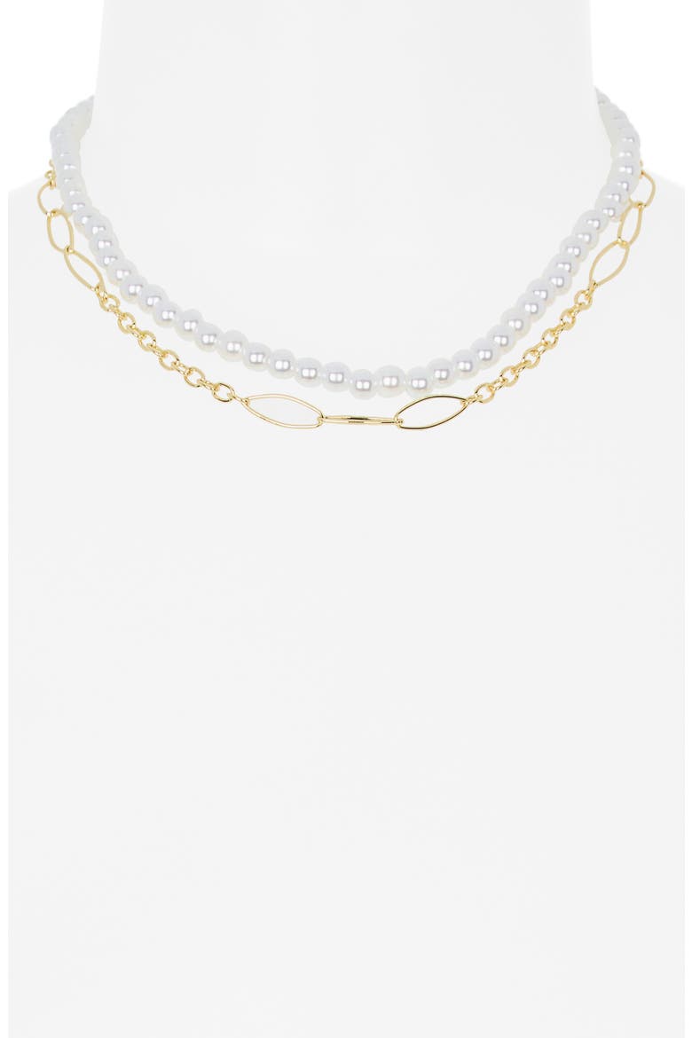 Set of 2 Faux Pearl & Chain Link Necklaces, Alternate, color, WHITE- GOLD