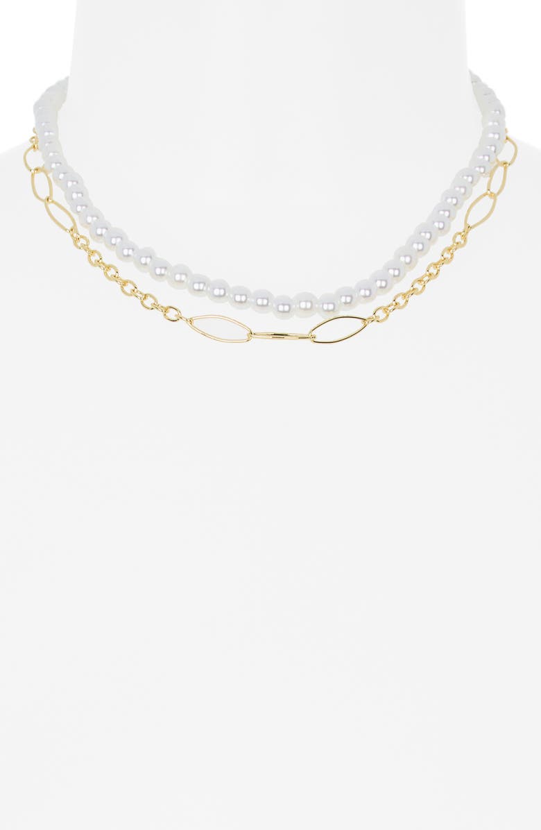 NORDSTROM RACK Set of 2 Faux Pearl & Chain Link Necklaces, Alternate, color, 