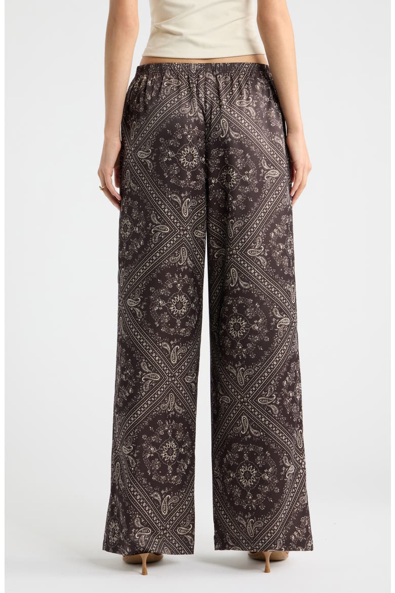 Print Satin Pull On Wide Leg Pants, Alternate, color, BROWN- IVORY SOL BANDANA