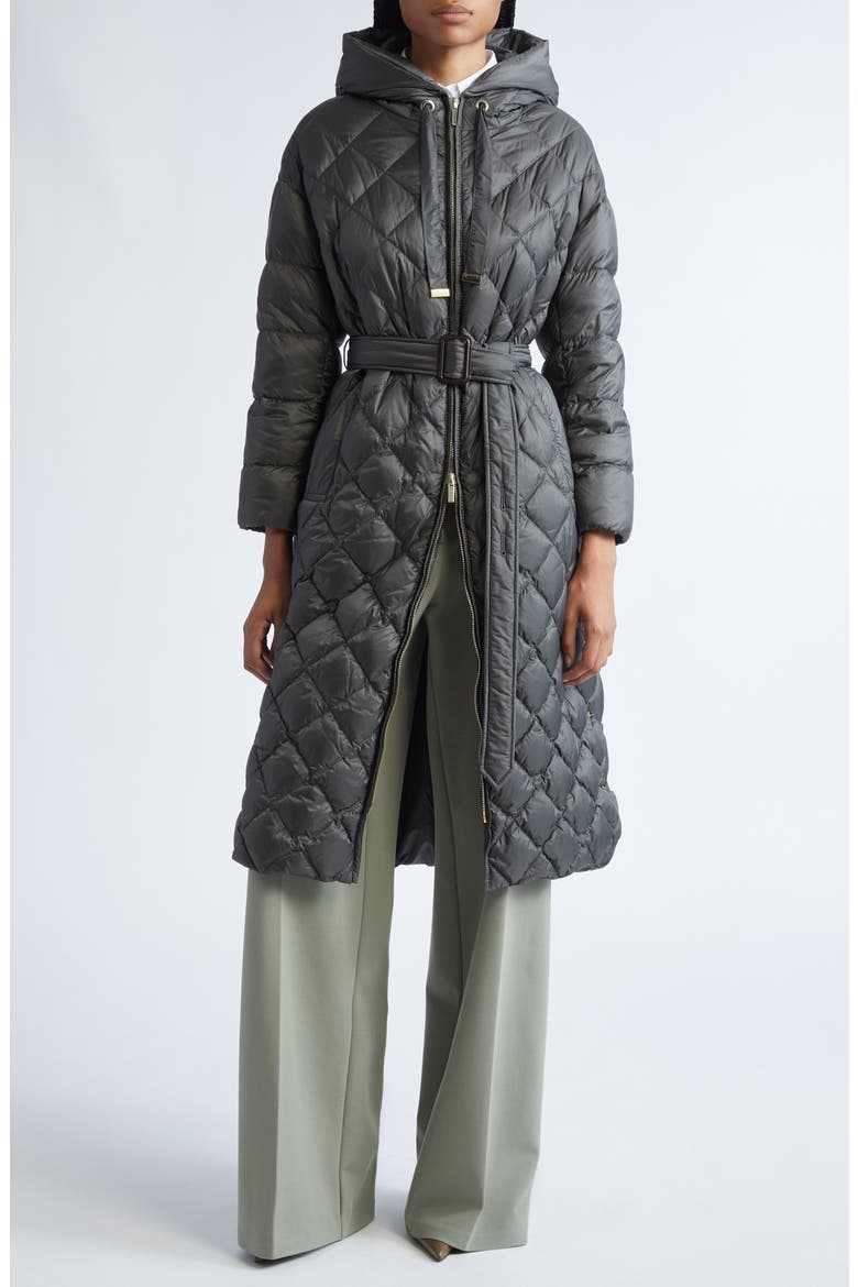 The Cube Trepar Diamond Quilted Down Longline Coat, Main, color, GREEN