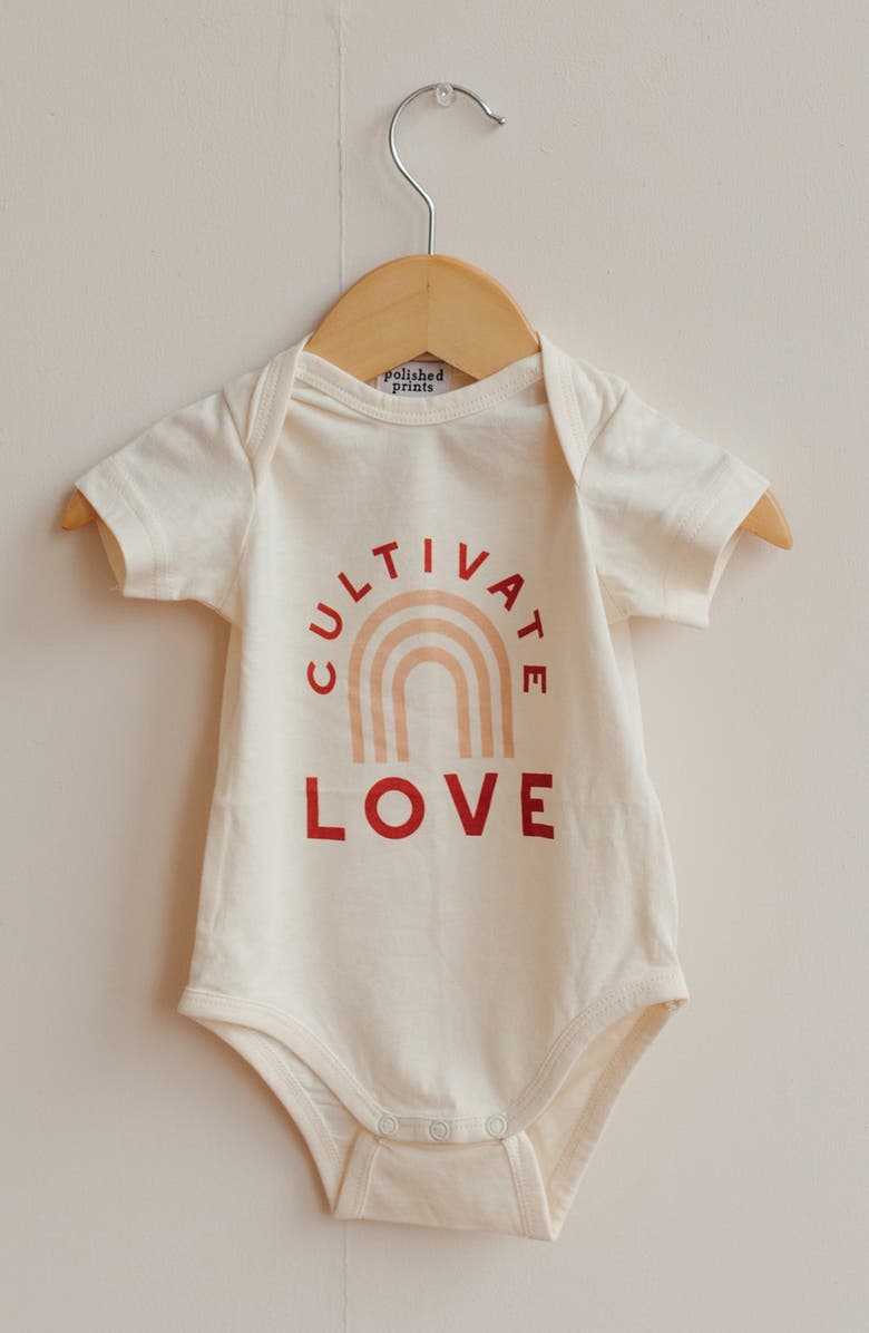 POLISHED PRINTS Cultivate Love Organic Cotton Bodysuit, Alternate, color, Natural