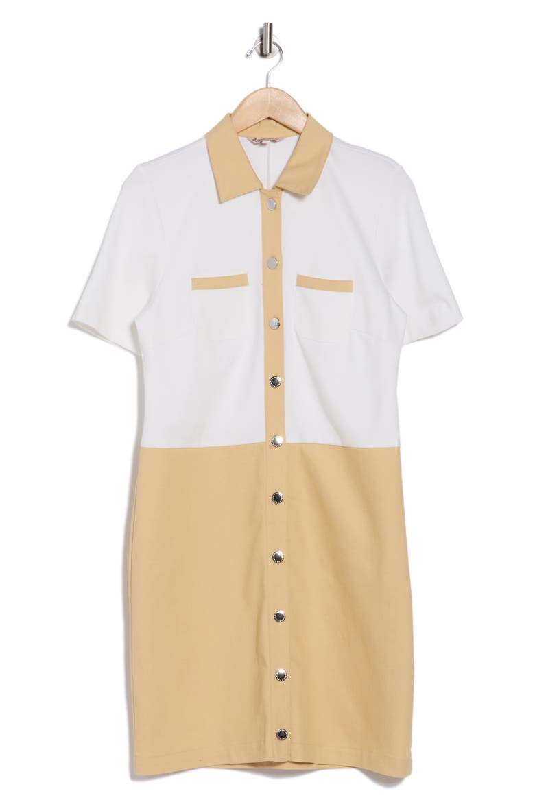 Colorblock Ponte Shirtdress, Alternate, color, IVORY/ SAND