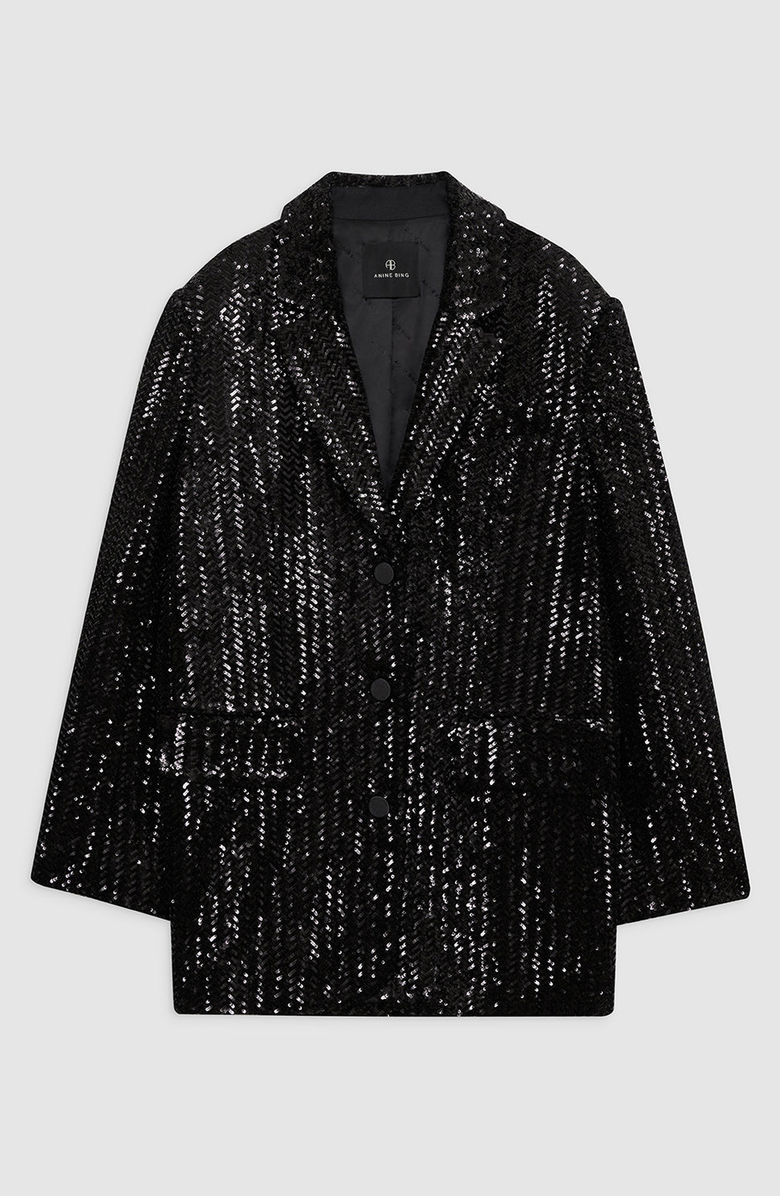 ANINE BING Sara Black Sequin Blazer, Alternate, color, 