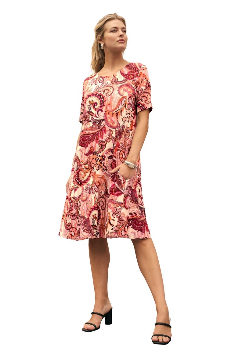 Stretch Knit A-Line Dress, Main, color, PINK ORANGE PAISLEY