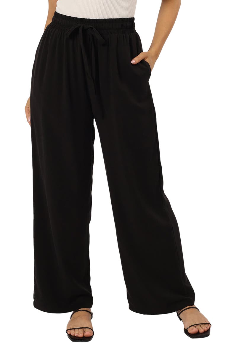 Petal & Pup Teddy Tie Waist Wide Leg Pants, Main, color, Black