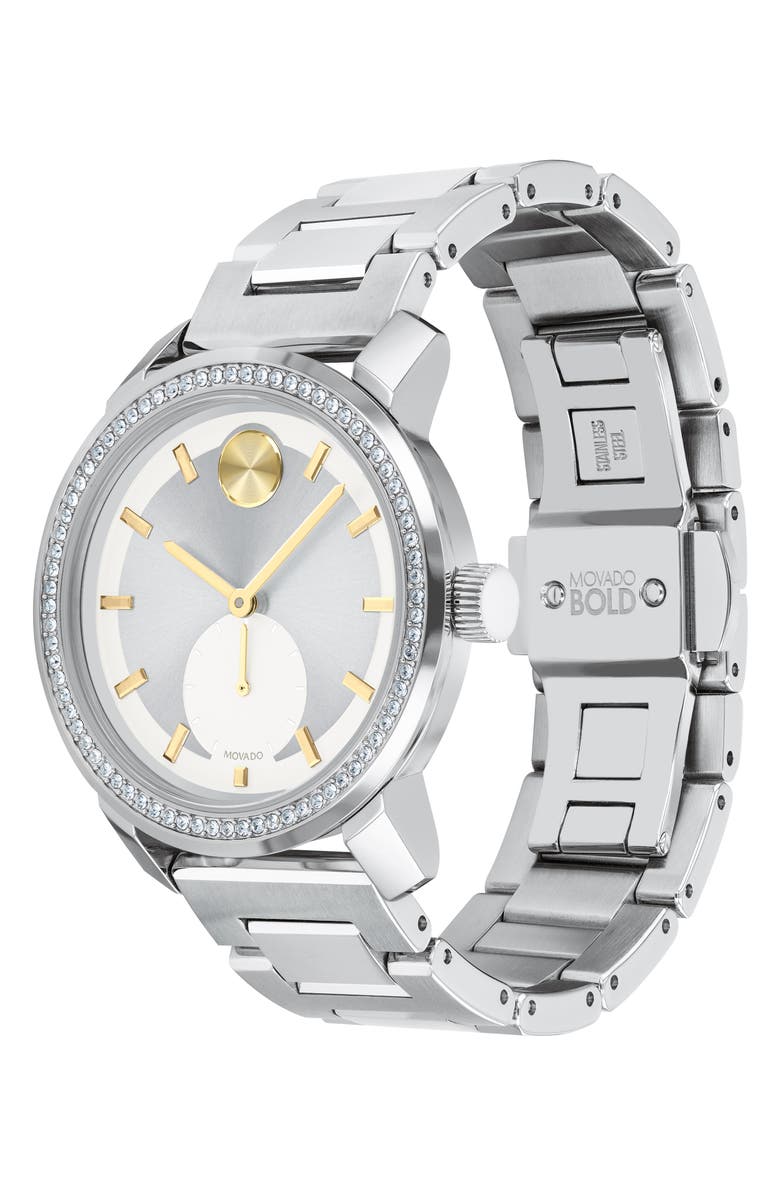 Movado Bold Glitz Bracelet Watch, 36mm, Alternate, color, Silver