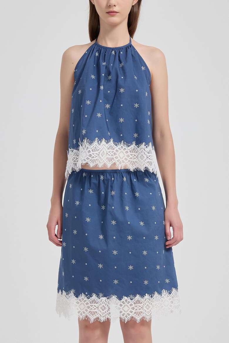 Soleil Lace Trim Cotton Skirt, Main, color, Indigo