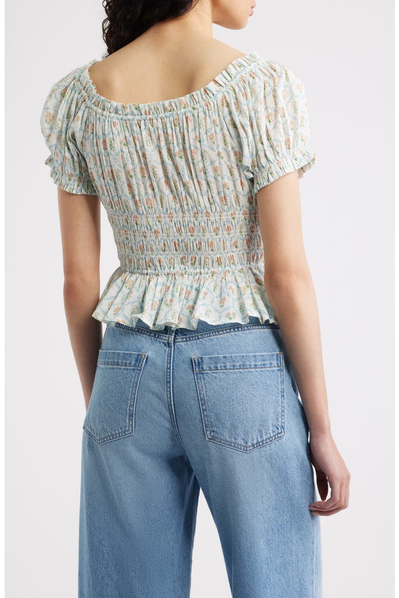 Serena Ditsy Floral Shirred Peplum Top, Alternate, color, PEACH PEONY