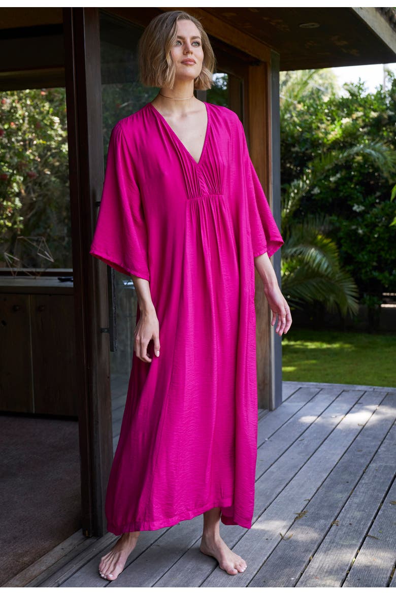 Cupro Rouched Front Caftan, Alternate, color, Fuchsia
