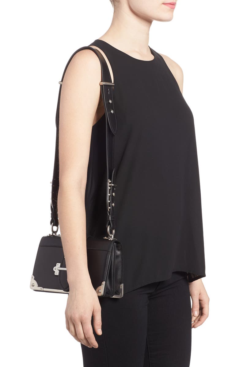 Prada Cahier City Calfskin & Saffiano Shoulder Bag, Alternate, color,