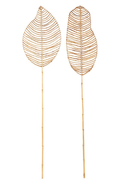 Set of 2 Natural Bamboo Wood Leaf Twigs