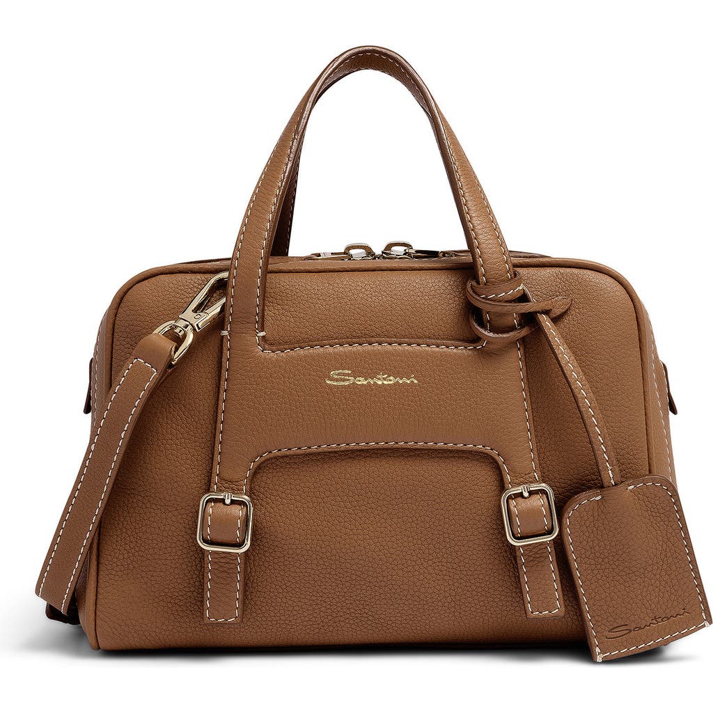 Santoni Light Brown Leather Handbag In Brown