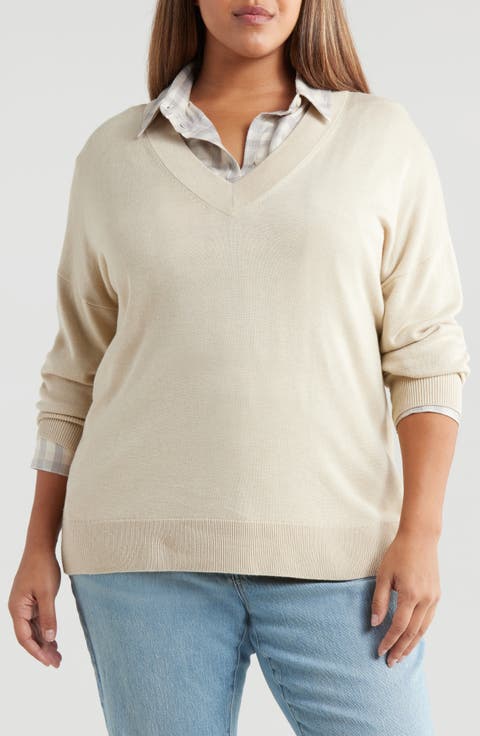 Relaxed V-Neck Sweater (Plus)