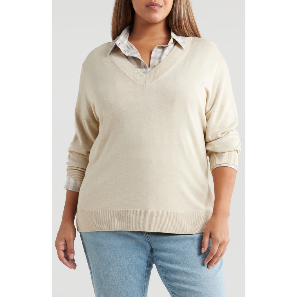 Shop Treasure & Bond Relaxed V-neck Sweater In Beige Castle