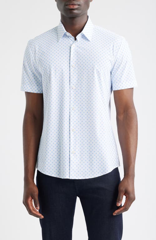 Hugo Boss Boss Roan Kent Geo Print Short Sleeve Performance Button-up Shirt In Blue