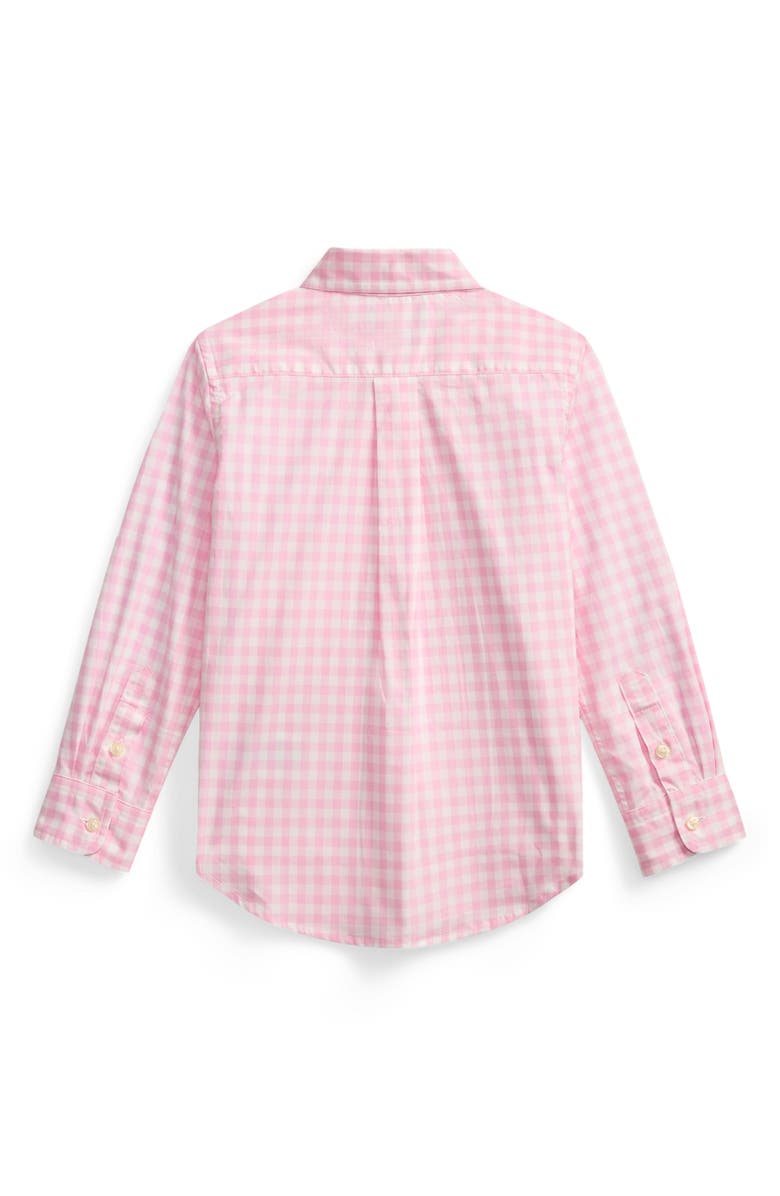 Polo Ralph Lauren Kids' Gingham Check Cotton Poplin Button-Down Shirt, Alternate, color, Carmel Pink White