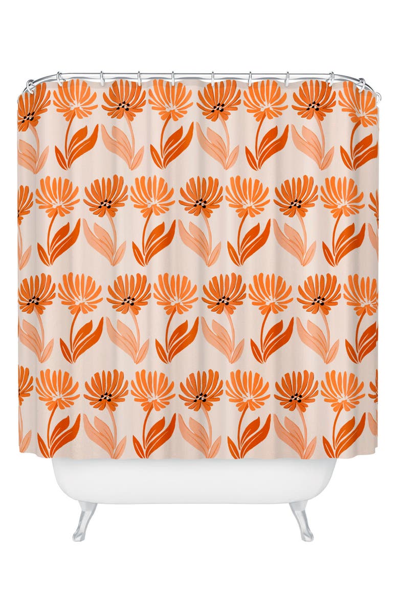 Deny Designs Twins Floral Shower Curtain, Main, color, Orange