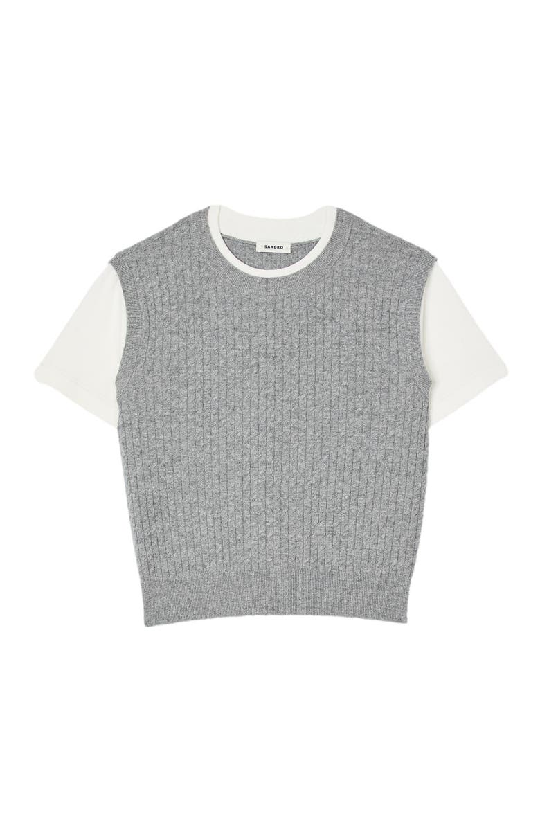 SANDRO Dual-material knit sweater, Alternate, color,