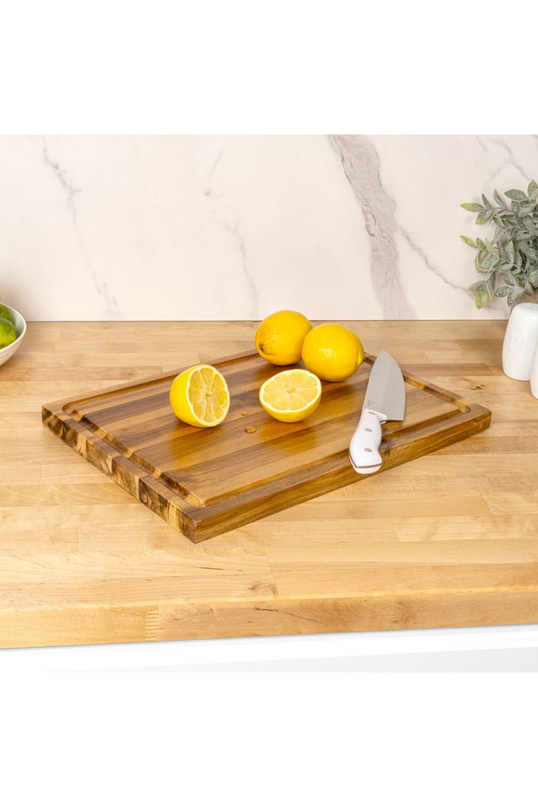 Eldridge Medium Handcrafted Acacia Wood Grain Thick Reversible Cutting Board with Juice Grooves, Alternate, color, Natural