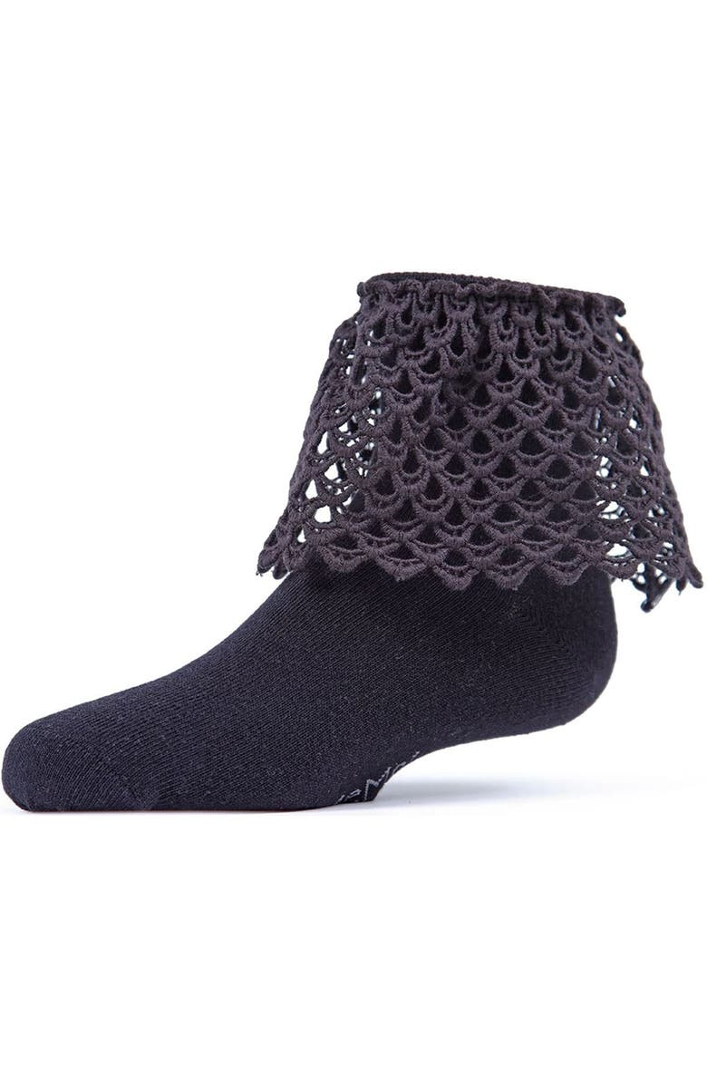 MeMoi Lacy Loopsy Anklet Sock, Main, color, Black