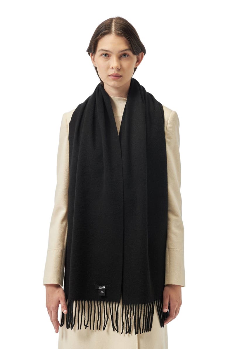 GOBI Mongolian Cashmere Cashmere Fringed Scarf, Alternate, color, Black