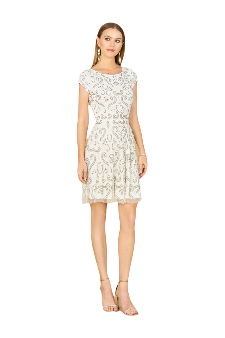 Beaded V Neck Dress with Slit, Main, color, Ivory